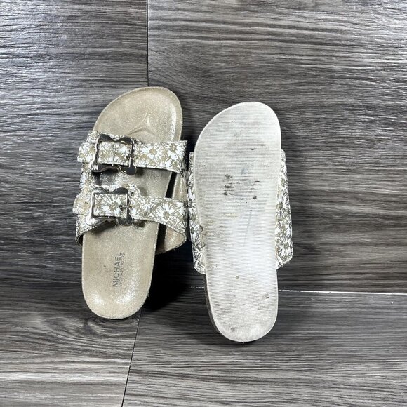 Michael Michael Kors Girls White & Gold Floral Double Strap Sandals Shoe Size 3 - Picture 7 of 8